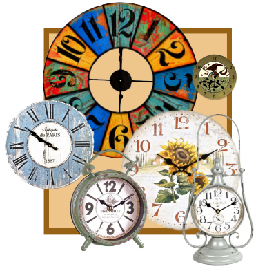 Home accessories and decor selection of wall clocks.