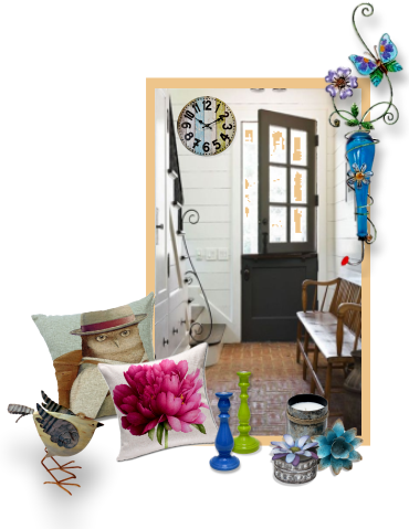 A collage of home decor items