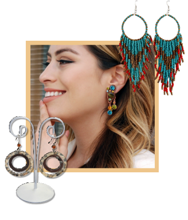 An assortment of large women's fashion earrings.