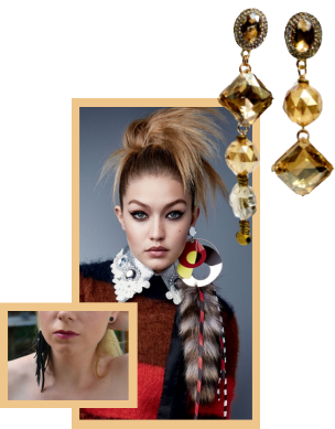 The fashion jewelry trends towards the big and bold also include asymmetrical earrings. Asymmetrical earring vignette.